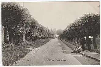 Photographie de la grande allée des jardins du château, au niveau des anciens pavillons d'entrée, XIXe siècle.