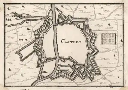 Les niveaux de fortifications en 1638, après la destruction des remparts, par le cartographe Christophe Tassin.