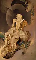 Arhat accompagné d'un dragon. 1885. Rouleau suspendu. Encre et couleurs sur papier, 149&nbsp;×&nbsp;89,5&nbsp;cm. Fukui Fine Arts Museum