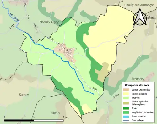 Carte en couleurs présentant l'occupation des sols.