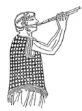 Dessin d'un aulète avec phorbéia.