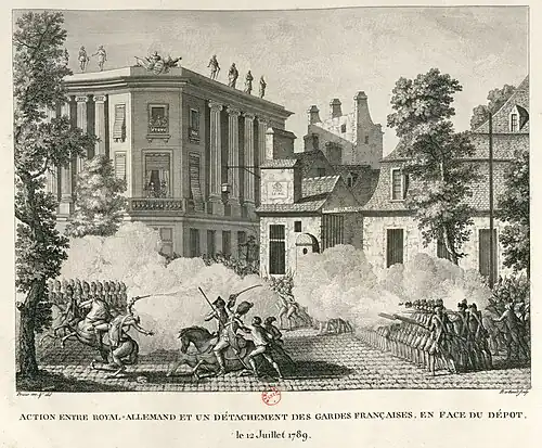 Action entre le Royal-Allemand et les Gardes françaises, en face du dépôt.