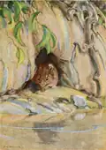 Illustration par Bransom du terrier de Monsieur Rat. La légende dit : « C'était le Rat d'eau ».