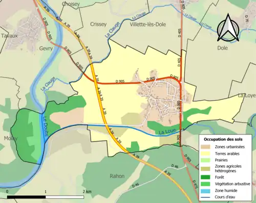 Carte en couleurs présentant l'occupation des sols.