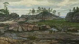 [Maximilien Presniakov]. Roches de porphyre de la Mer Blanche sur l'île de Ki.