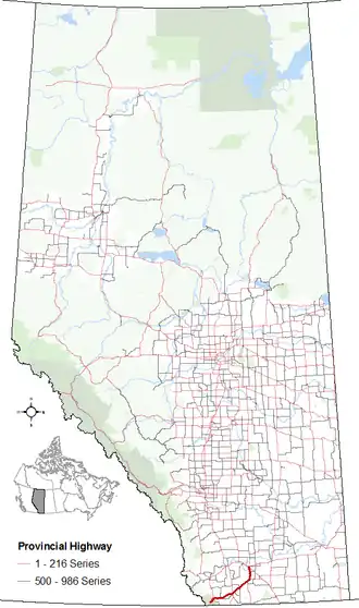 Carte de la Route 5 (Alberta).