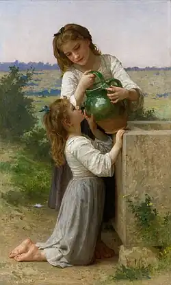 À la fontaine (1897). Jeanne donne à boire à Yvonne agenouillée, localisation inconnue[3].