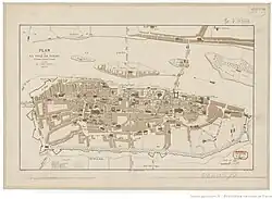 Dessin en noir et blanc du plan d'une ville.
