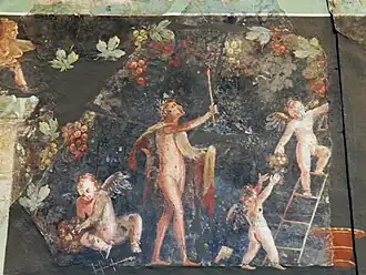 Peinture murale avec des scènes dionysiaques.