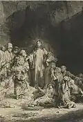 Seul le Christ est les personnages les plus proches de lui sont conservés dans cette estampe