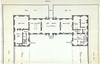 Plan inédit du rez-de-chaussée du château de Chilly-Mazarin en 1813.