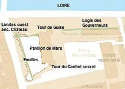 vue d'un plan partiel de Tours montrant l'emprise d'un chantier de fouilles