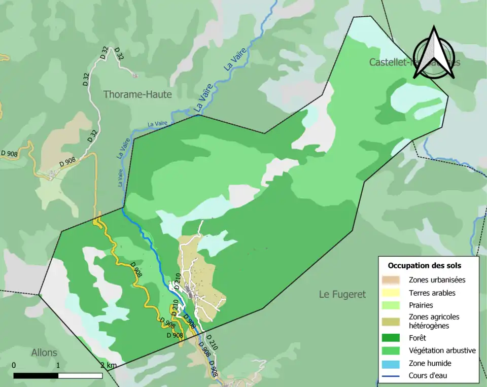 Carte en couleurs présentant l'occupation des sols.
