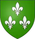 Montfaucon : de sinople à trois fleurs de lys d'argent mal ordonnées.