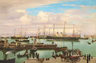Maria Feodorovna quittant Copenhague, par Andreas Riis Carstensen&nbsp;(en) (1899)