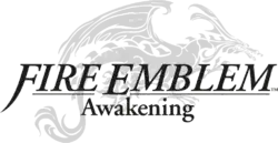 Fire Emblem Awakening est écrit sur deux lignes en lettres noires. On aperçoit un dragon légèrement en transparence derrière le titre.
