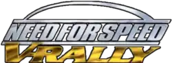 Logo du jeu Need For Speed, écrit en gris, et de V-Rally en jaune, en dessous.