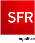 Deuxième version du deuxième logo de SFR le 23 mai 2017 accompagné de la mention by Altice (« par Altice »).