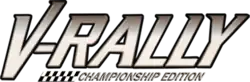 Photo d'un logo en gris clair aux lettres de V-Rally.