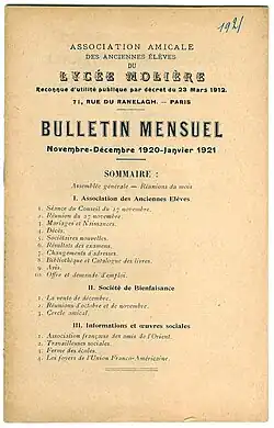 Photographie de 2011 de la première page d'un bulletin de l'AAE, datant de 1920-1921.