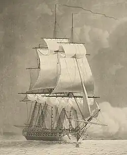 HMS Nymphe au large de Start Point in 1793.