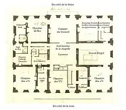 Distribution du premier étage de Bellevue, 1750.