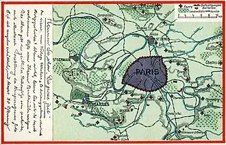 Carte postale allemande montrant le plan des forts défendant Paris au début du XXe&nbsp;siècle.