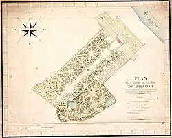 Plan des jardins de Bellevue, par Duport et Bourcois, cartographes, 1803[14]. BNF.