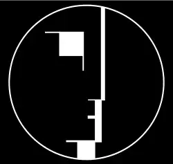 Un logo noir où l'on devine le visage d'un homme dans des formes abstraites.