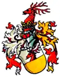 Wappenabbildung mit geteiltem Schild, wohl von Oskar Roicks