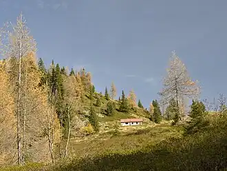 Alte Kellerjochhütte vom Weg zum Berggasthof Hecherhaus (1887&nbsp;m)