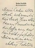 Handschriftliche Widmung im Buch Seitenpfade (1917).