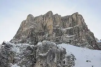 Mur de Pisciadù Occidentale, ganz links der Brunecker Turm