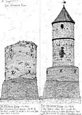 Der Steinerne Turm vor und nach seiner Umgestaltung.