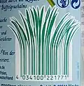 Designbarcode der Wodkamarke Grasovka, der im unteren Teil maschinenlesbar – „valide“ – ist