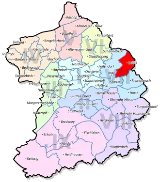 Lage von Leithe im Stadtbezirk VII Steele/Kray
