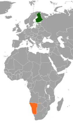 Lage von Finnland und Namibia