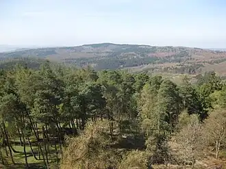 Blick vom Hausbergturm südwestwärts zum Hesselberg