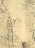 Nordseite der Cheops-Pyramide: Oberer Eingang mit der hieroglyphischen Inschrift zur Geburtstagsfeier des preußischen Königs