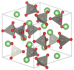Elementarzelle von rhomboedrischem Lithiumwolframat.
