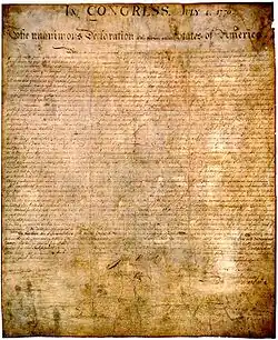Die Originalurkunde der Unabhängigkeitserklärung der Vereinigten Staaten