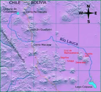 Cruz de Machacamarca in der Ebene des Río Lauca