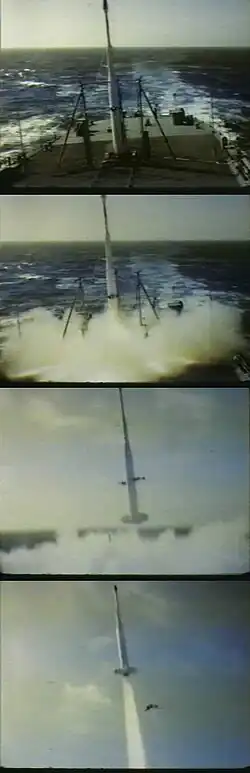 Start einer X-17-Rakete von der Norton Sound im Rahmen der Operation Argus