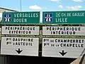 Hinweisschilder zum Boulevard périphérique an der N 13 (Porte Maillot)