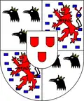 Wappen der Rappoltstein: links oben/rechts unten: Wappen der Herrschaft Hoheneck rechts oben/links unten: Wappen der Herrschaft Geroldseck Mitte: Wappen von Rappoltstein