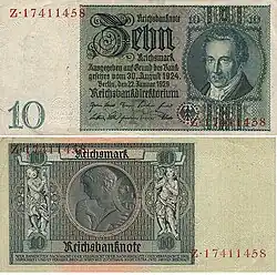 10 RM Druck Juli 1938 VS: Kopfbildnis Albrecht Daniel Thaer RS: Allegorie Landwirtschaft