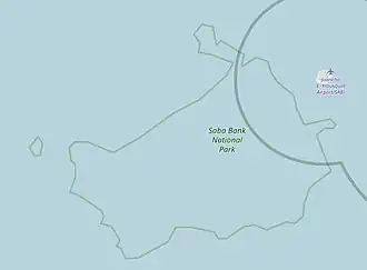 Karte des Nationalparks mit der Insel Saba in der oberen rechten Ecke