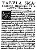 Tabula Smaragdina, Ausgabe Chrysogonus Polydorus, Nürnberg 1541