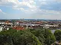 Blick aus der „Laterne“ auf den Stadtteil; im Hintergrund HDW