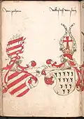 Wappen von Polheim und Volkenstorff vom Kreutz im Wernigeroder Wappenbuch (um 1475/1500)